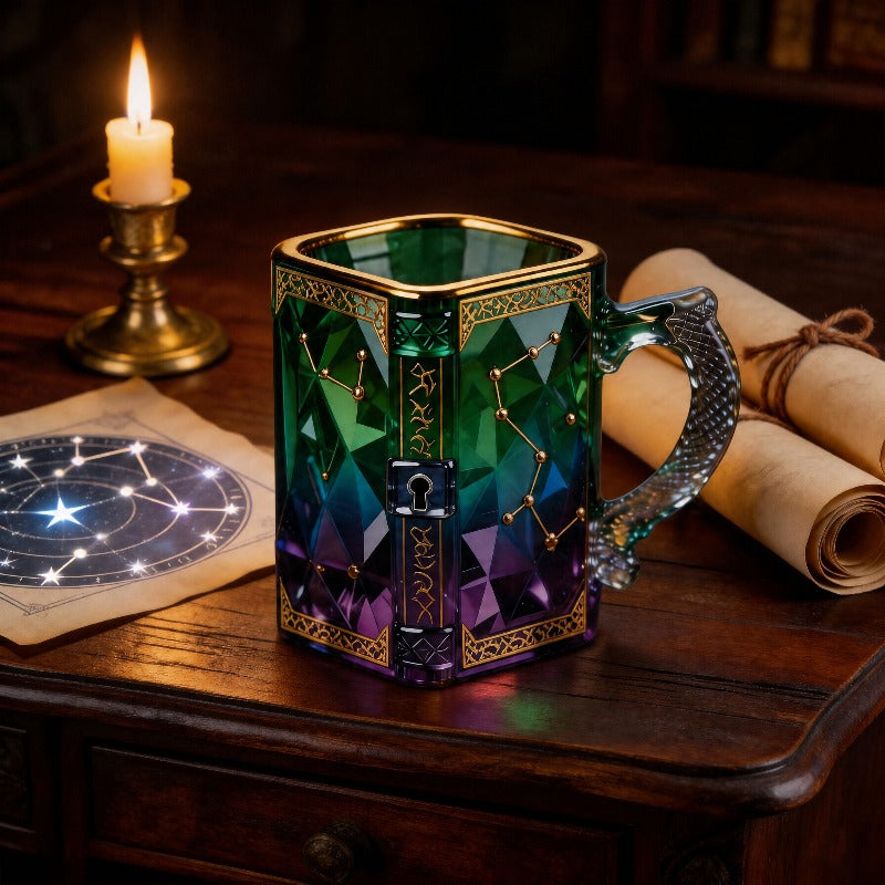 Gradient Constellation Coffee Cup with Dragon Handle - Retro Espresso Tea Cup for Home & Office, Unique Halloween Festival Gift for Game Enthusiasts, Includes Gift Box & Digital Painting