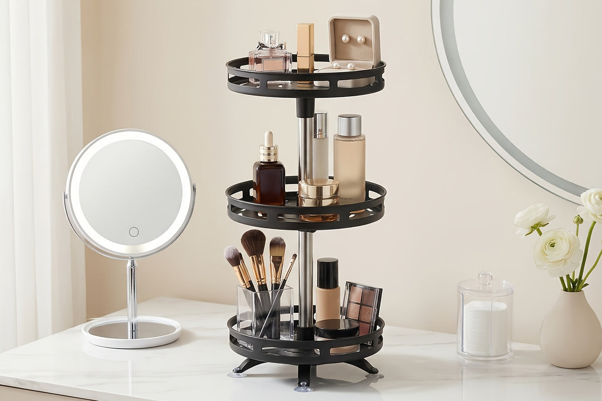 3 Tier Rotating Spice Rack Organizer Metal Turntable for Kitchen Countertop - Spinning Spice Jar Seasoning Storage Rack Black
