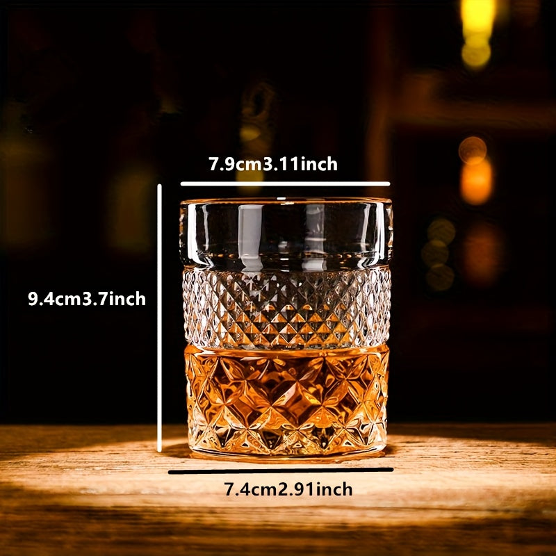 Italian Embossed Whiskey Glass Single – XO Craft Cocktail Tumbler, Roostertail Bar Glass, Ins Aesthetic Water Glass for Home Bar Beer Wine