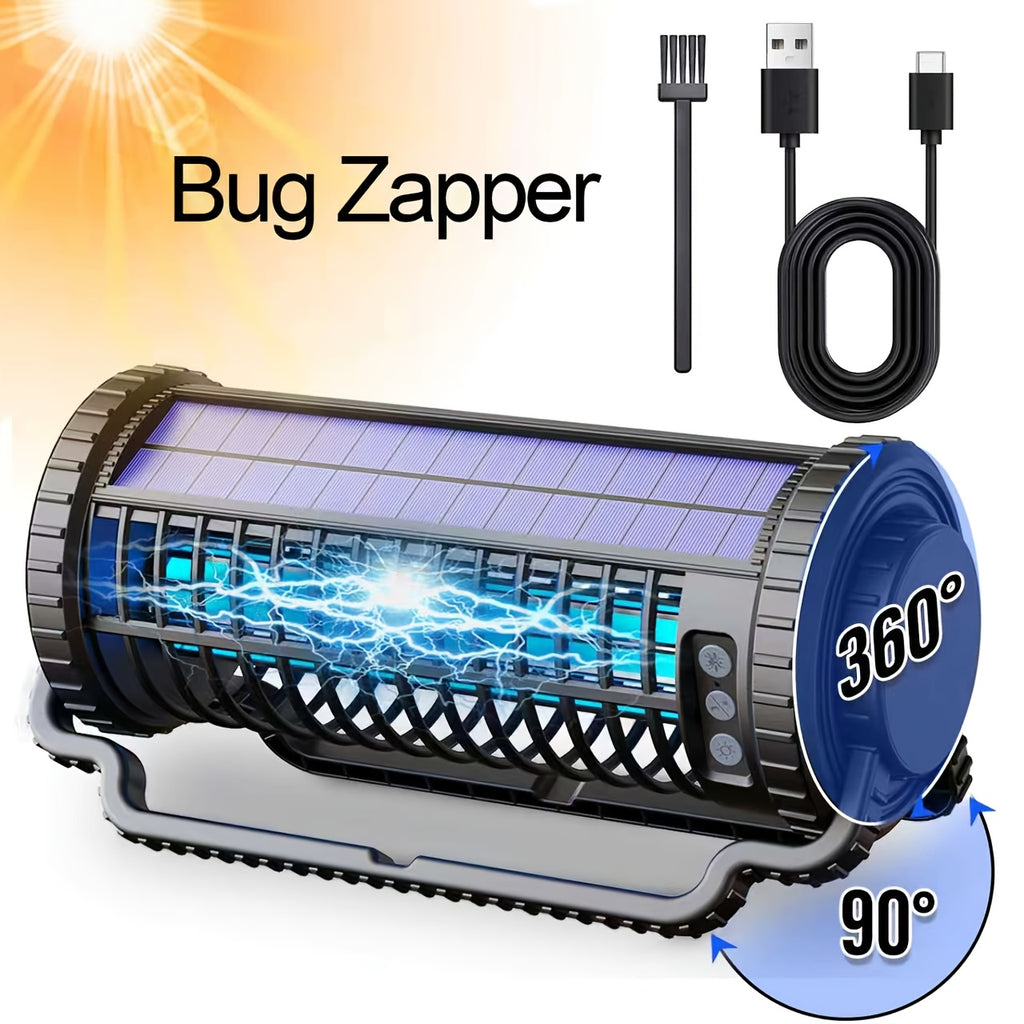 4000mAh Solar Bug Zapper USB Dual Charging Auto Light Sensor 360° Rotatable UV Mosquito Killer Fly Trap Chemical-Free Indoor Outdoor Camping Garden Patio Courtyard
