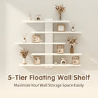 5-Tier Floating Wall Shelves Adjustable Display Rack – Modern Fiberboard Collectible Shelf for Action Figures, Building Blocks, Dolls & Statues, Decorative Storage Unit for Home & Office