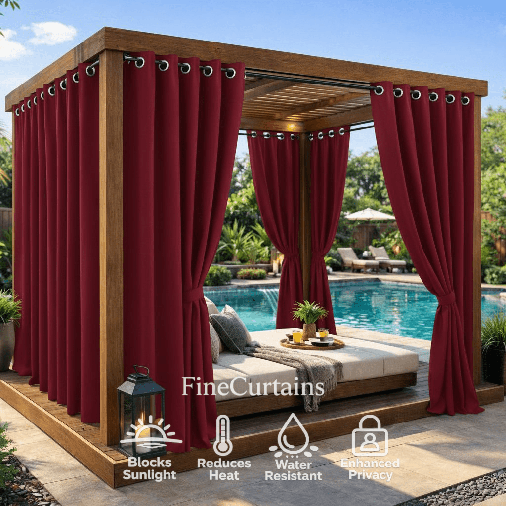 Outdoor Semi-Blackout Curtains Waterproof Grommet Top 4 Panels, Weather-Resistant Privacy Panels for Patio Pergola Gazebo Porch, 9 Colors 6 Sizes