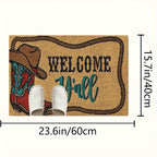 Cowboy Boots Western Flannel Floor Mat Non-Slip Water Absorbent Machine Washable, 20x31in Polyester Kitchen Bathroom Entryway Accent Mat