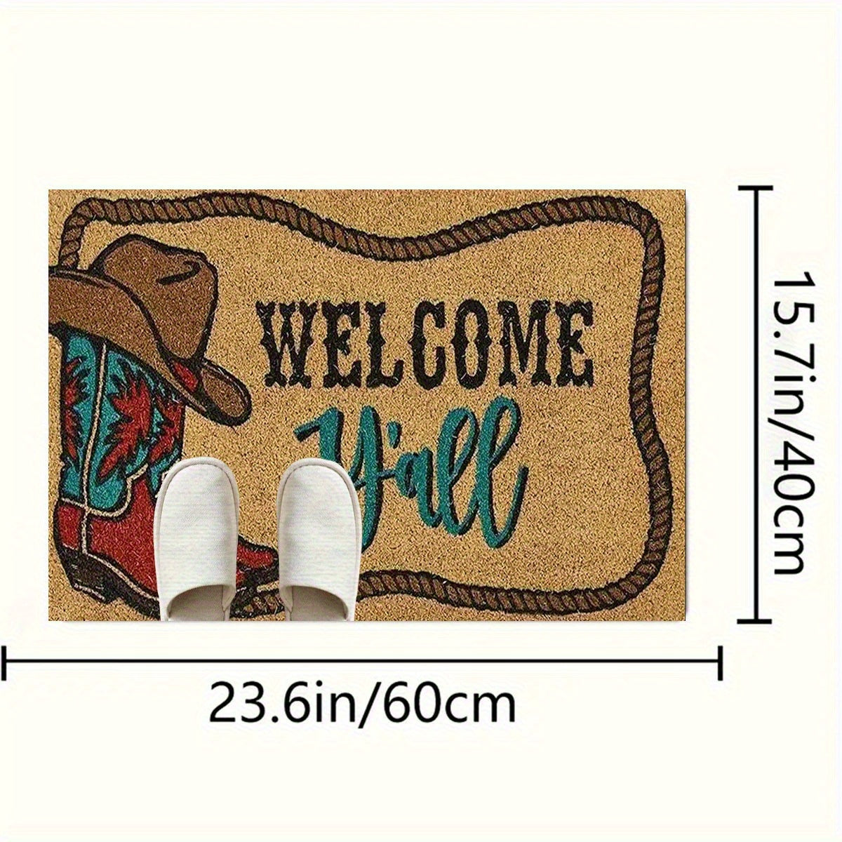 Cowboy Boots Western Flannel Floor Mat Non-Slip Water Absorbent Machine Washable, 20x31in Polyester Kitchen Bathroom Entryway Accent Mat