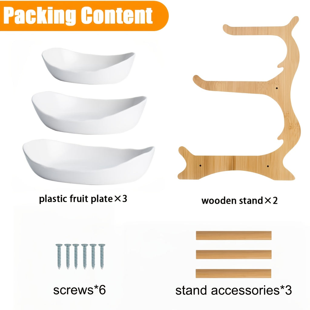 Tiered Fruit Basket Stand 2 or 3 Layer Nordic Style Fruit Bowl Wooden Plastic Snack Tray Kitchen Counter Organizer for Home Dining Table Storage