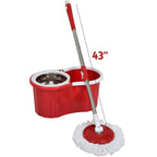 360° Spin Mop and Bucket Set with Wringer – Stainless Steel Extended Handle Spinning Mop Bucket System with 4 Microfiber Mop Refills for Hardwood Tile & Laminate Floor Cleaning