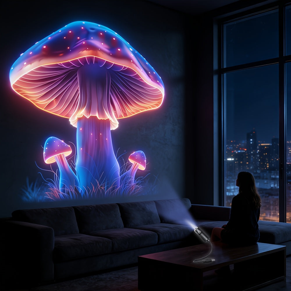 USB Mushroom LED Night Light Neon Projection Lamp for Bedroom Car Ceiling Decor – 10-in-1 Atmosphere Light Perfect Gift