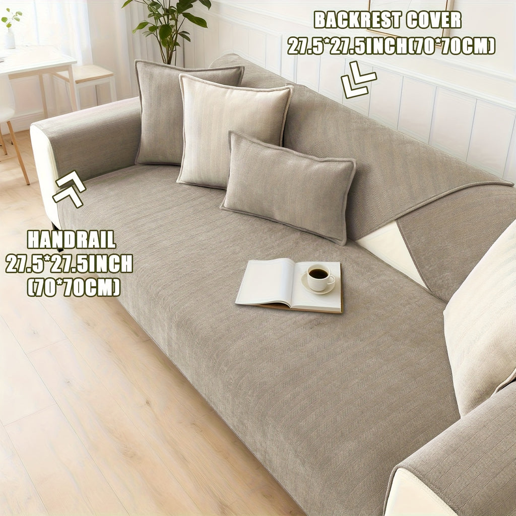 Chenille Ribbed Sofa Cover – Pet-Friendly Non-Slip Stretch Slipcover, Machine Washable Sofa Protector for 2, 3 & 4-Seater and Sectional Sofas, Modern Living Room Couch Cover