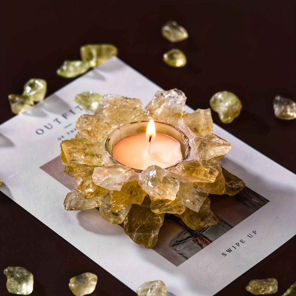 Natural Crystal Candlestick Holder Handmade Rose Quartz Citrine Amethyst – Unique Home Decor Candle Holder Gift for Teacher Appreciation Festival Holiday