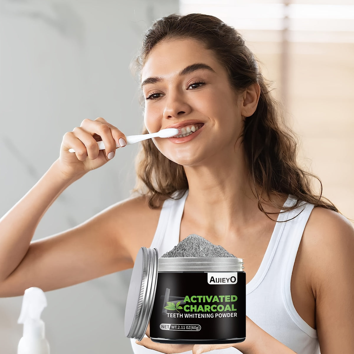 Activated Charcoal Teeth Whitening Powder Natural Brightening Tooth Polish Deep Cleaning Plaque Remover Mint Flavor Fresh Breath Daily Use 60g