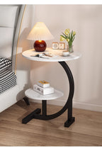 Solid Wood Round Coffee Table – Modern Double-Layer Sofa Side Table for Living Room Bedroom Balcony, Lightweight Luxury Design, White & Black