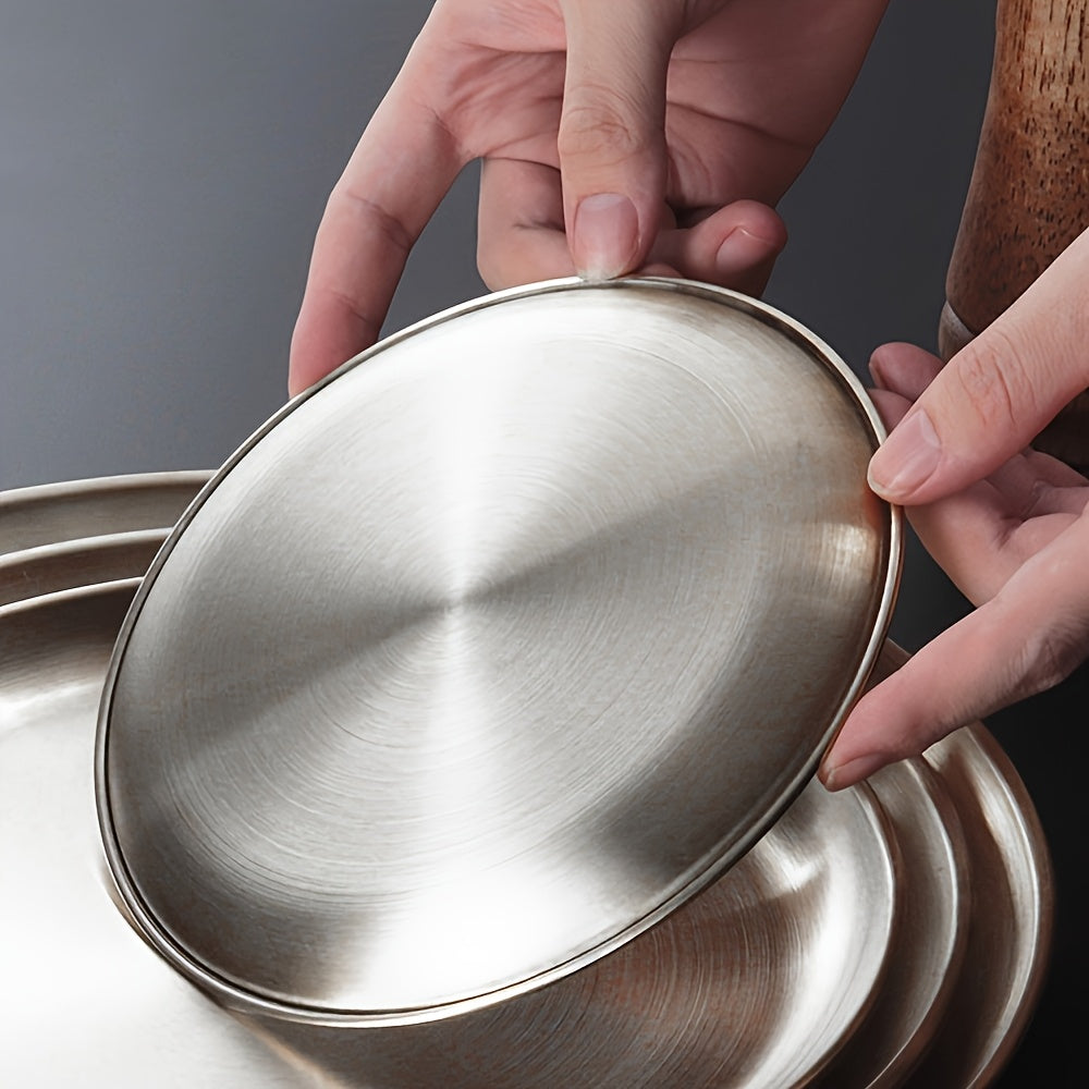 304 Stainless Steel Dinner Plates Set of 10 BPA-Free Dishwasher Safe Non-Toxic Round Metal Plates for Home Outdoor Camping Holiday Use