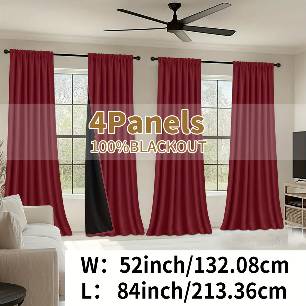 Blackout Curtains Rod Pocket 4 Panels - Thermal Insulated Room Darkening Noise Reducing Matte Drapes for Bedroom Living Room Office, 9 Colors 11 Sizes