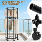 360° Rotating Clothes Rack with Wheels Heavy Duty Metal Hexagonal Garment Organizer for Bedroom Closet Laundry Room