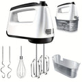 Electric Hand Mixer 6-Speed & Turbo – 5 Stainless Steel Accessories, Snap-On Storage Case | For Cookies, Cakes, Dough & Batters | White & Silver