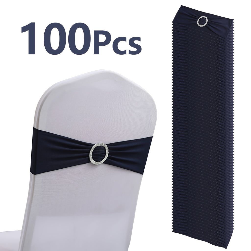 Chair Sashes 100-Pack – Milk Fiber & Spandex Stretch Sash Bands with Buckle, Snap-Back Elasticity, Wedding Party Banquet Decor, 8 Colors