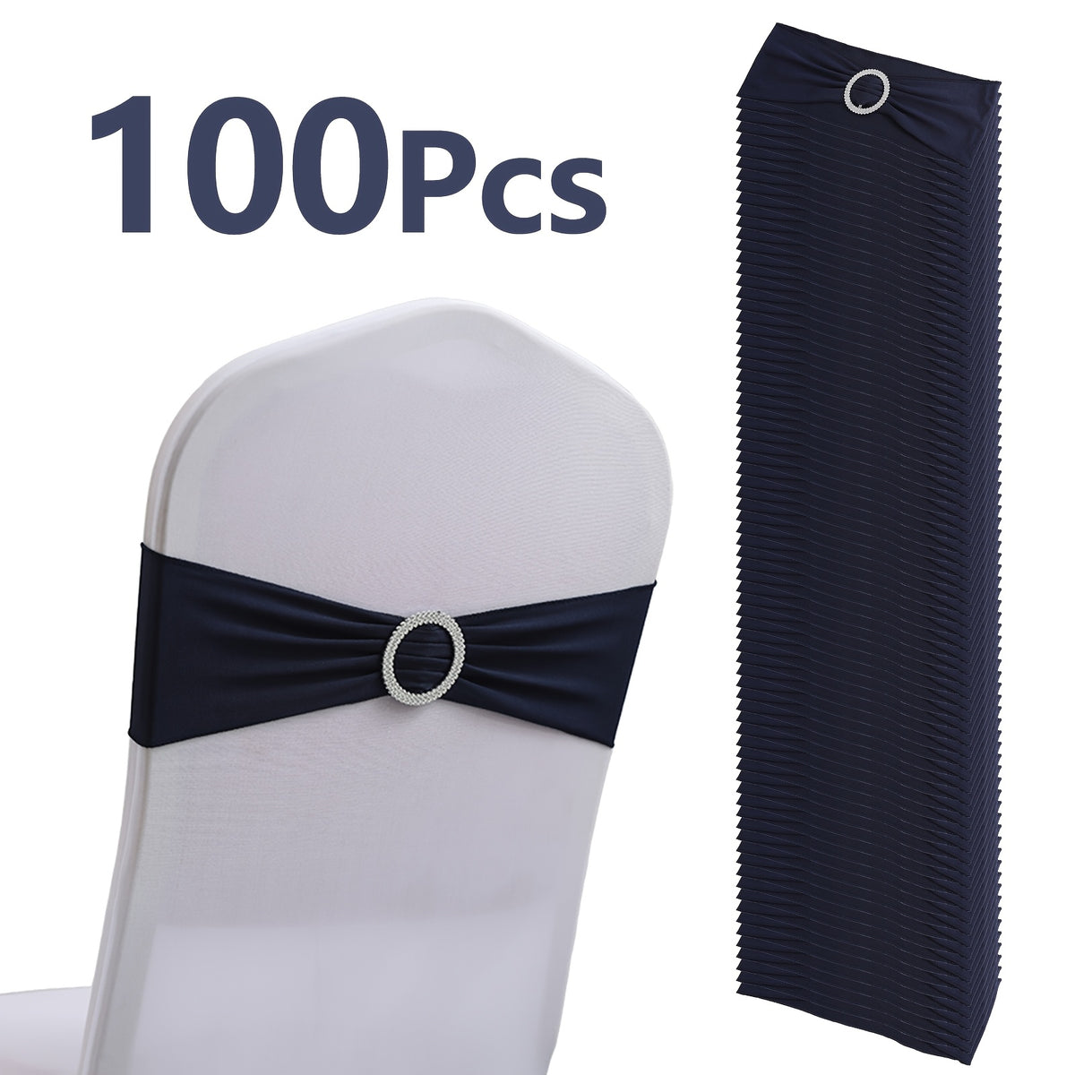 Chair Sashes 100-Pack – Milk Fiber & Spandex Stretch Sash Bands with Buckle, Snap-Back Elasticity, Wedding Party Banquet Decor, 8 Colors