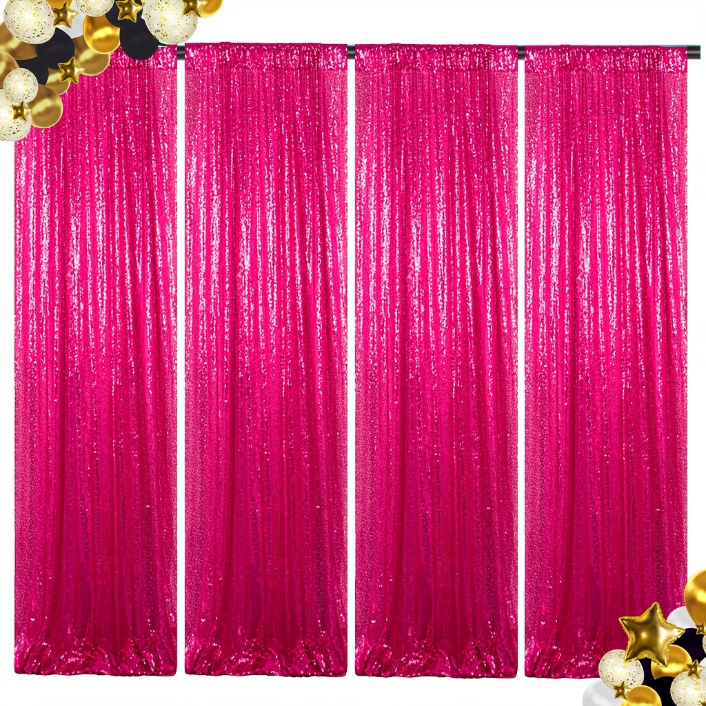 Sequin Curtains Backdrop 4 & 6 Panels 2x8FT - Shimmer Glitter Party Backdrop Curtain for Wedding Birthday Bachelorette Photo Booth, 25 Colors Reusable Event Decoration