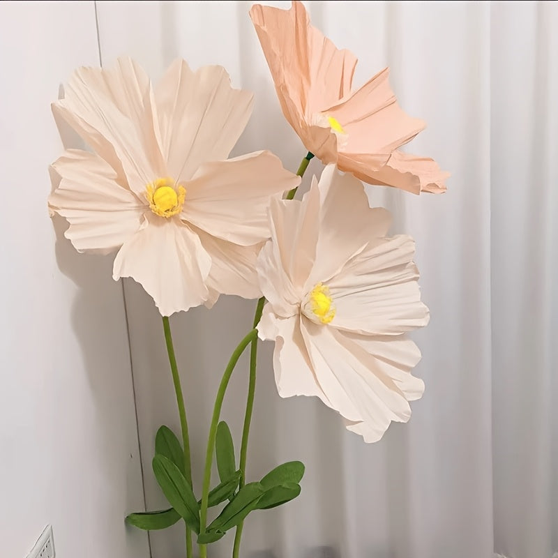 Giant Artificial Paper Peony Flowers Set of 3 – Large Paper Craft Floral Arrangements with Base Stems for Wedding, Birthday Party, Home Decor & Window Display