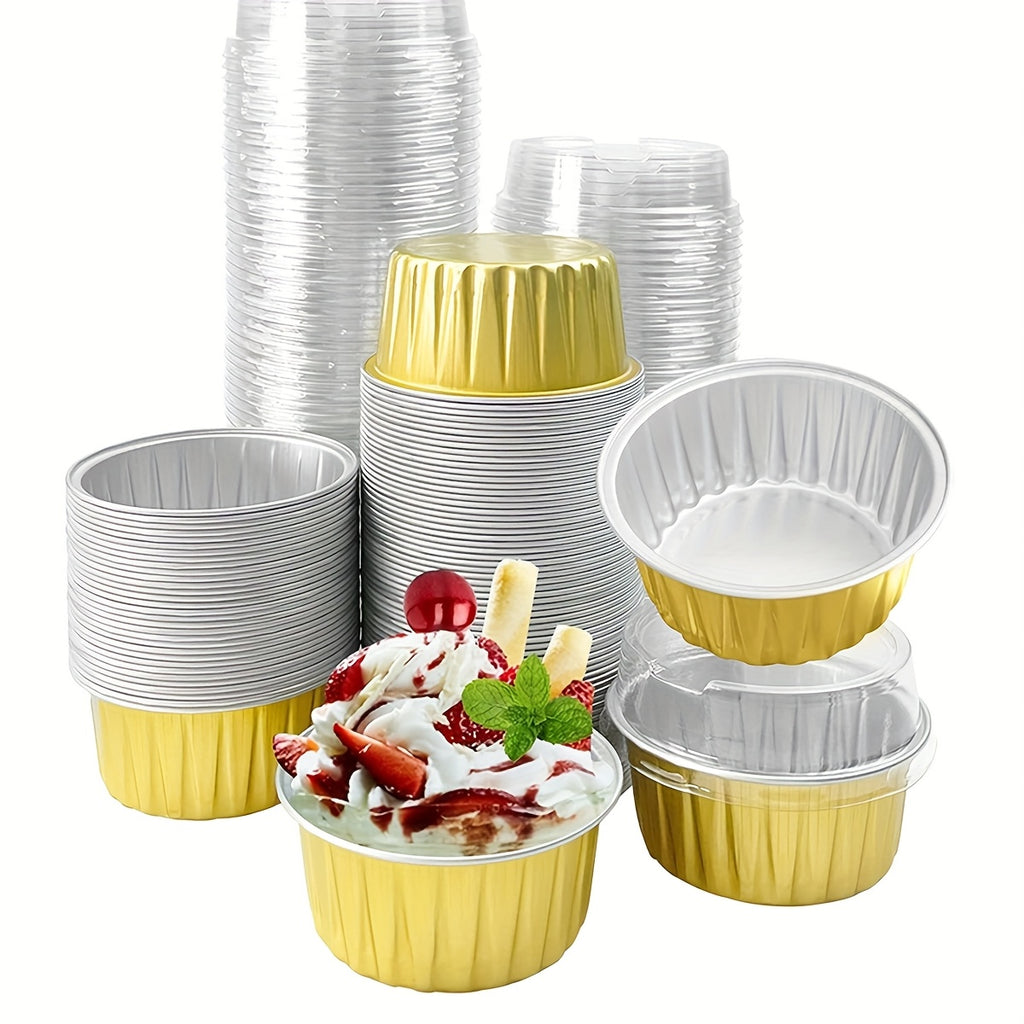 Aluminum Foil Baking Cups with Lids – Assorted Color Cupcake & Muffin Tins for Parties, Weddings & Events | 50-Pack with Lids or 30-Set with Spoons