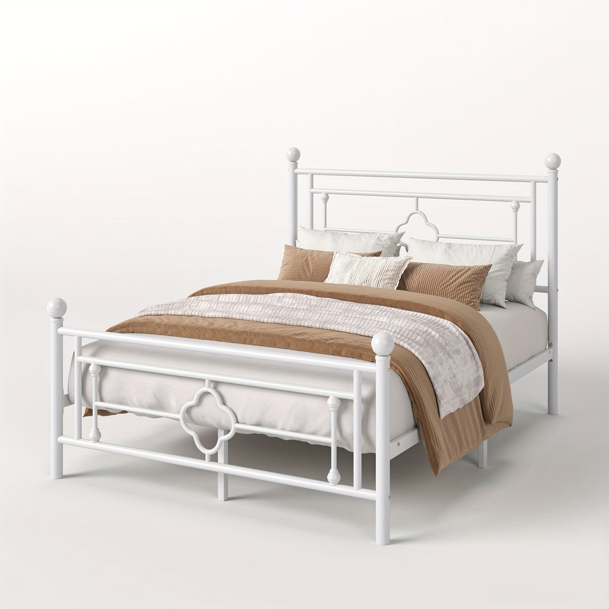Metal Platform Bed Frame with Vintage Iron Art Headboard Footboard No Box Spring Needed Under Bed Storage Twin Full Queen King Black White Pink Gold