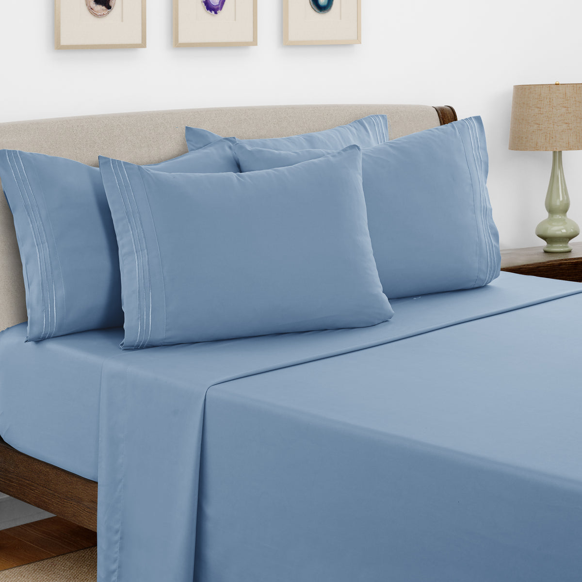 Brushed Microfiber Bed Sheet Set 6 Piece with Embroidered Pillowcases - Hotel Luxury Deep Pocket 16 Inch, Soft Breathable All Season, 24 Colors, Twin Twin XL Full Queen King Cal King