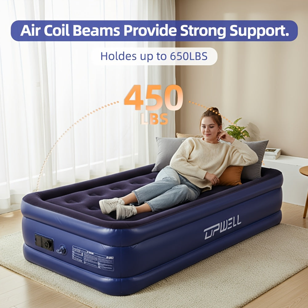 18-Inch Inflatable Air Mattress with Built-In Pump – Twin & Queen Size | Plush Velvet Top, Non-Slip Bottom | Portable Camping & Indoor Guest Bed | Durable PVC