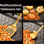6-Piece Korean Style Stainless Steel Kitchen Utensil Set Golden Plated Cooking Spoons Frying Spatulas Hot Pot Clips with Filters