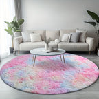 Round Shaggy Rug Soft Fluffy Plush Circular for Bedroom & Living Room – Easy Clean, Tie-Dye & Solid Colors, 3 Sizes 4x4 5x5 6x6ft