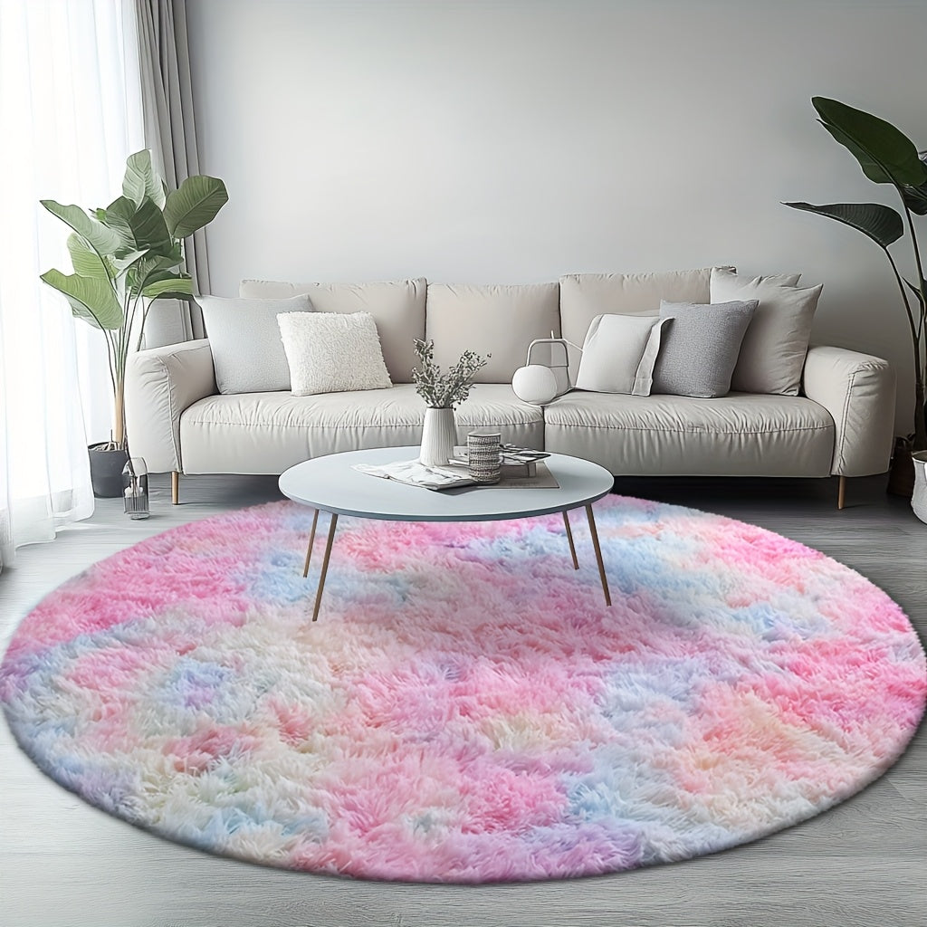 Round Shaggy Rug Soft Fluffy Plush Circular for Bedroom & Living Room – Easy Clean, Tie-Dye & Solid Colors, 3 Sizes 4x4 5x5 6x6ft