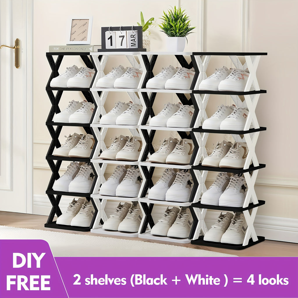 Stackable Shoe Rack Organizer 6 or 9 Tier – Plastic Vertical Shoe Shelf for Entryway, Hallway, Bedroom & Closet, Holds 6–9 Pairs, Easy Assembly, Black or White