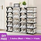 Stackable Shoe Rack Organizer 6 or 9 Tier – Plastic Vertical Shoe Shelf for Entryway, Hallway, Bedroom & Closet, Holds 6–9 Pairs, Easy Assembly, Black or White