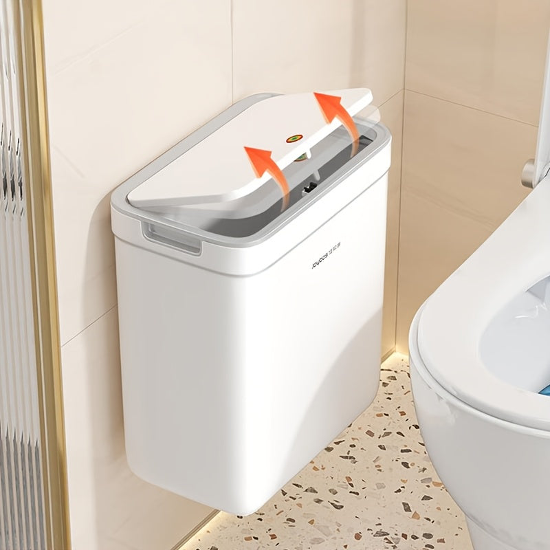 Wall-Mounted Odor-Sealing Trash Can with Lid – Space-Saving Rectangular Plastic Waste Bin, No Power Needed, Minimalist Design for Bathroom, Bedroom, Office & Dorm, Easy to Clean