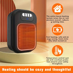 Wall Mounted Mini Electric Space Heater Portable with Display Screen Fast Heating 3 Modes Adjustable Temperature Overheat Protection for Home Office Bathroom Pet Bed RV