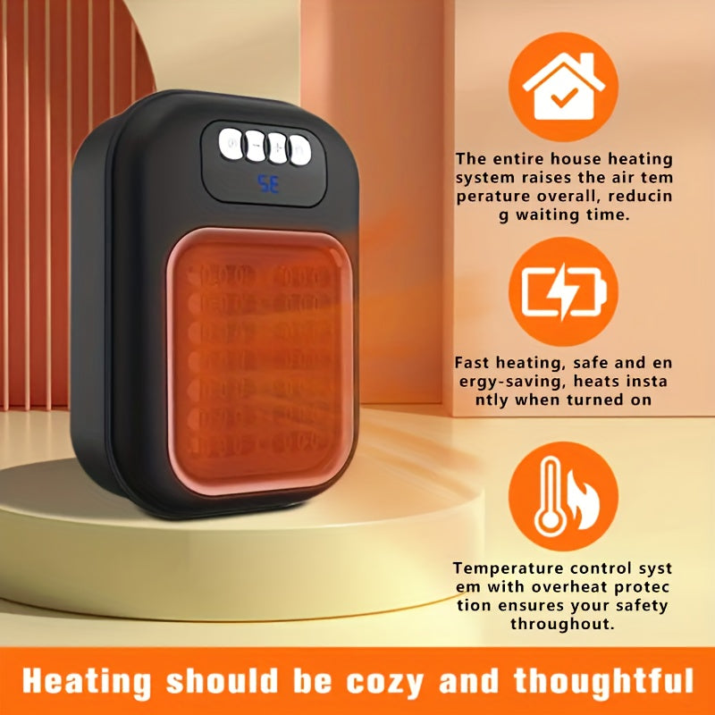 Wall Mounted Mini Electric Space Heater Portable with Display Screen Fast Heating 3 Modes Adjustable Temperature Overheat Protection for Home Office Bathroom Pet Bed RV