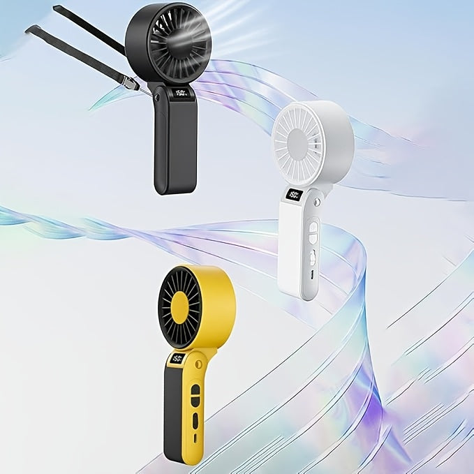 Portable Handheld Neck Fan USB-C Rechargeable 150-Speed Stepless Adjustable Foldable LED Display for Outdoor Travel Work Road Trips Hands-Free Wearable
