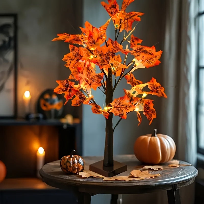 Fall Maple Leaf Tree Table Lamps 2-Pack 21 Inch Battery Powered 24 LED Warm Light Artificial Autumn Tree Lights for Thanksgiving Halloween Indoor Home Decor