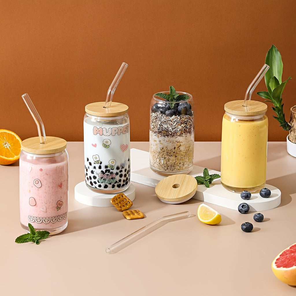 Mason Jar Drinking Glasses Set of 16 with Lids, Straws & Brushes - 18.7oz 550ml Reusable Glass Cups for Iced Coffee Water Family Gatherings