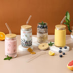 Mason Jar Drinking Glasses Set of 16 with Lids, Straws & Brushes - 18.7oz 550ml Reusable Glass Cups for Iced Coffee Water Family Gatherings