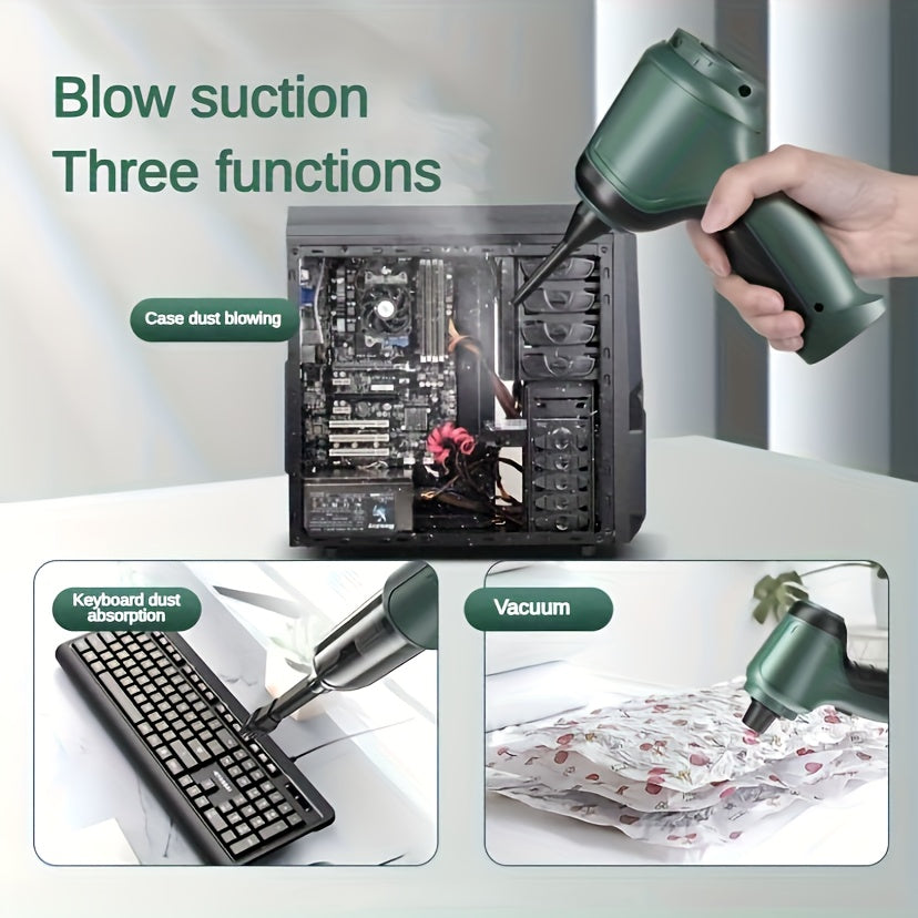 3-in-1 Wireless Handheld Vacuum Cleaner – High-Power Cordless Suction, Air Extraction & Blowing, 5KPa, Pet Hair & Dust, Extended Battery, Car & Home Cleaning, Green Gray Black