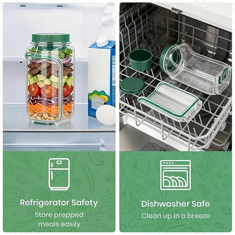Salad Jar with Side Opening & Dressing Cup – Mason Jar Salad Container with Upgraded Lock, Leak-Proof Lunch Box for Meal Prep, Portable for Travel, Office & Home, Includes Disposable Spoon