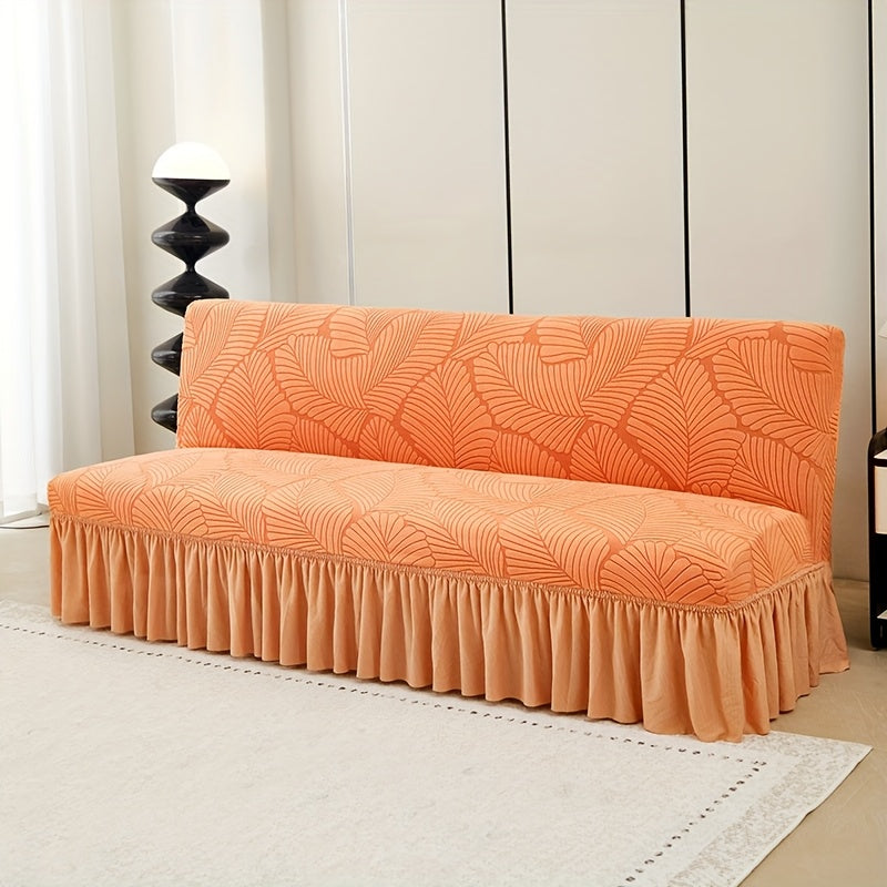 Jacquard Futon Slipcover 3-Seater Armless Sofa Cover Stretch Elastic Band Slip-Resistant Polyester Soft Fit Living Room Couch Protector 7 Colors