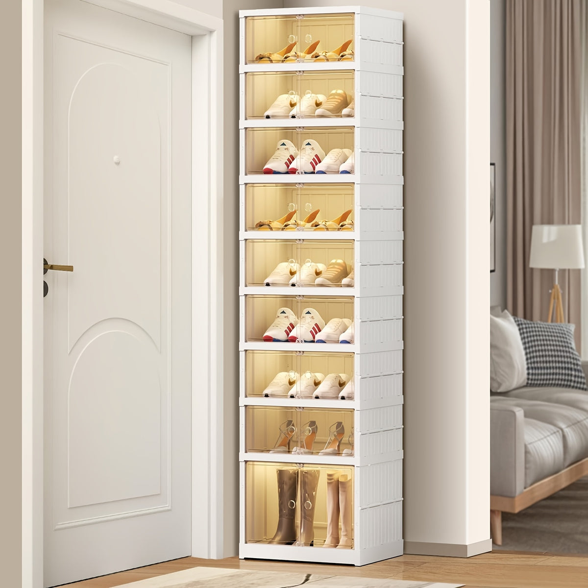 Shoe Rack with Clear Shoe Boxes 3 6 9 Tier Foldable Stackable Plastic Organizer for Closet Entryway Bedroom – Holds 6 12 or 18 Pairs