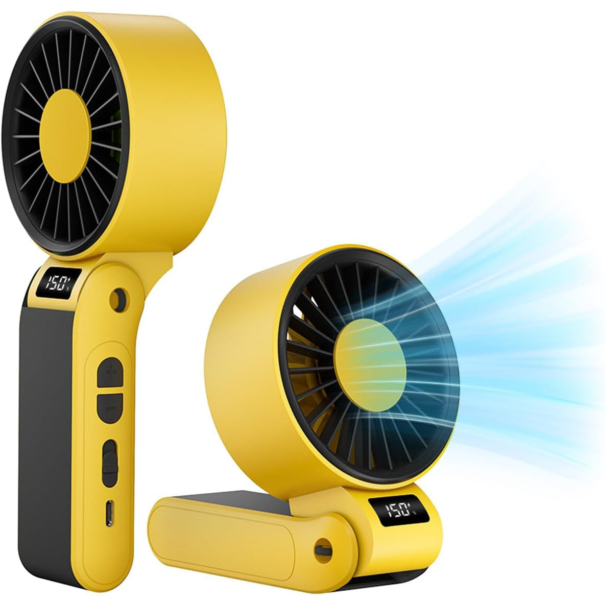 Portable Handheld Neck Fan USB-C Rechargeable 150-Speed Stepless Adjustable Foldable LED Display for Outdoor Travel Work Road Trips Hands-Free Wearable