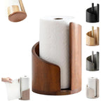 Paper Towel Holder Countertop - Mountain Design with Mango Wood Round Base & Iron Stand, No Tools Required, Kitchen Counter Organizer in Black, Gray, White, Blue & Natural