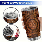 Viking Tumbler 20oz Insulated Stainless Steel - Wolf & Eagle Design Travel Cup with Straw & Lid, Durable Brown Tumbler for Car, Office & Camping, Viking Gift for Men & Women