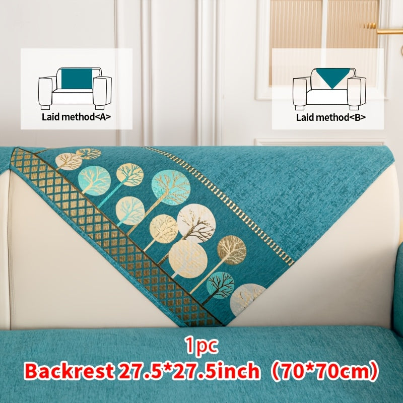 Bohemian Embroidered Sofa Cushion Cover Geometric Tree Leaf Design Pet Friendly Elegant Blue Gold for Living Room Bedroom Office All Sofa Sizes