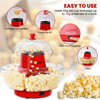 Hot Air Popcorn Maker 1200W Oil-Free Electric Popcorn Popper with 4 Serving Bowls, 95% Pop Rate, Ready in 3 Minutes, Overheating Protection – Healthy Snack Machine for Movie Nights & Parties