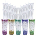 Snow Globe Tumbler 25-Pack 24oz Double Wall Clear Acrylic Cup with Pre-Drilled Hole & Plug - Reusable Plastic Snow Globe Cups for DIY Crafts, Drinking Water Juice, Party Bulk