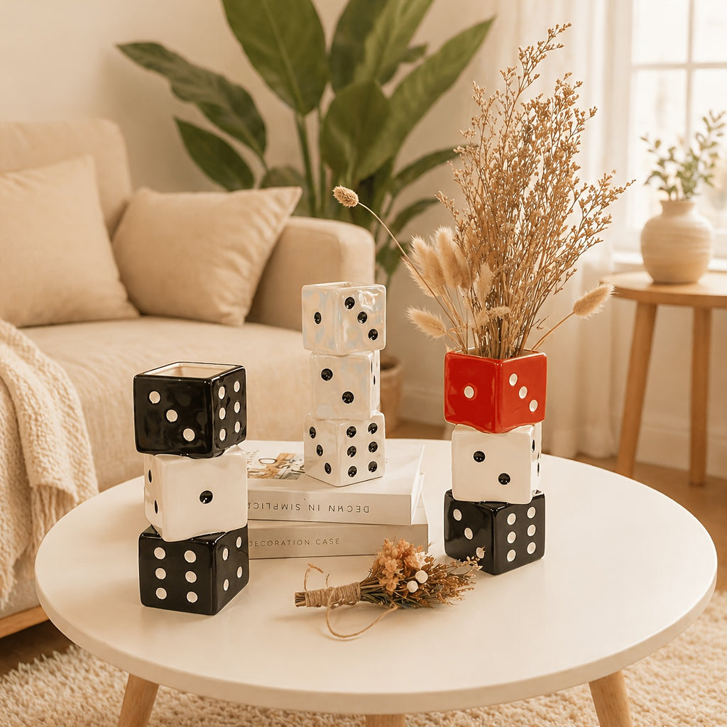 Ceramic Dice Vase Handmade Unique Decorative Vase for Dried Flowers Roses Pampas Grass Modern Home Decor Gift